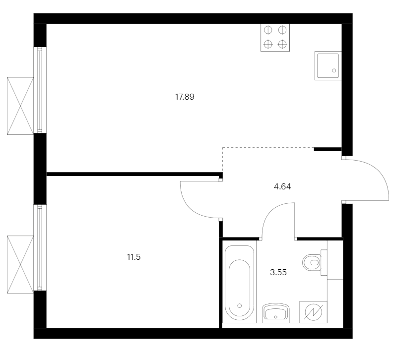 1-комнатная квартира 37.58 м², 11/15 эт., ЖК «Заречный парк»